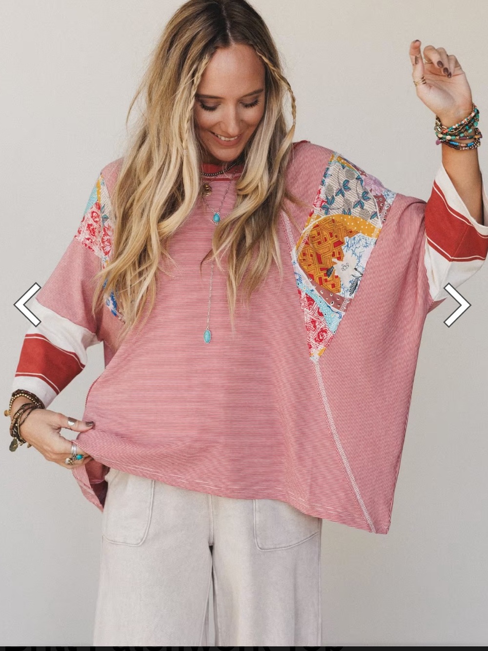 Three Bird Nest Britt Boho Patchwork Dolman Top Size Large Boxy Slouchy